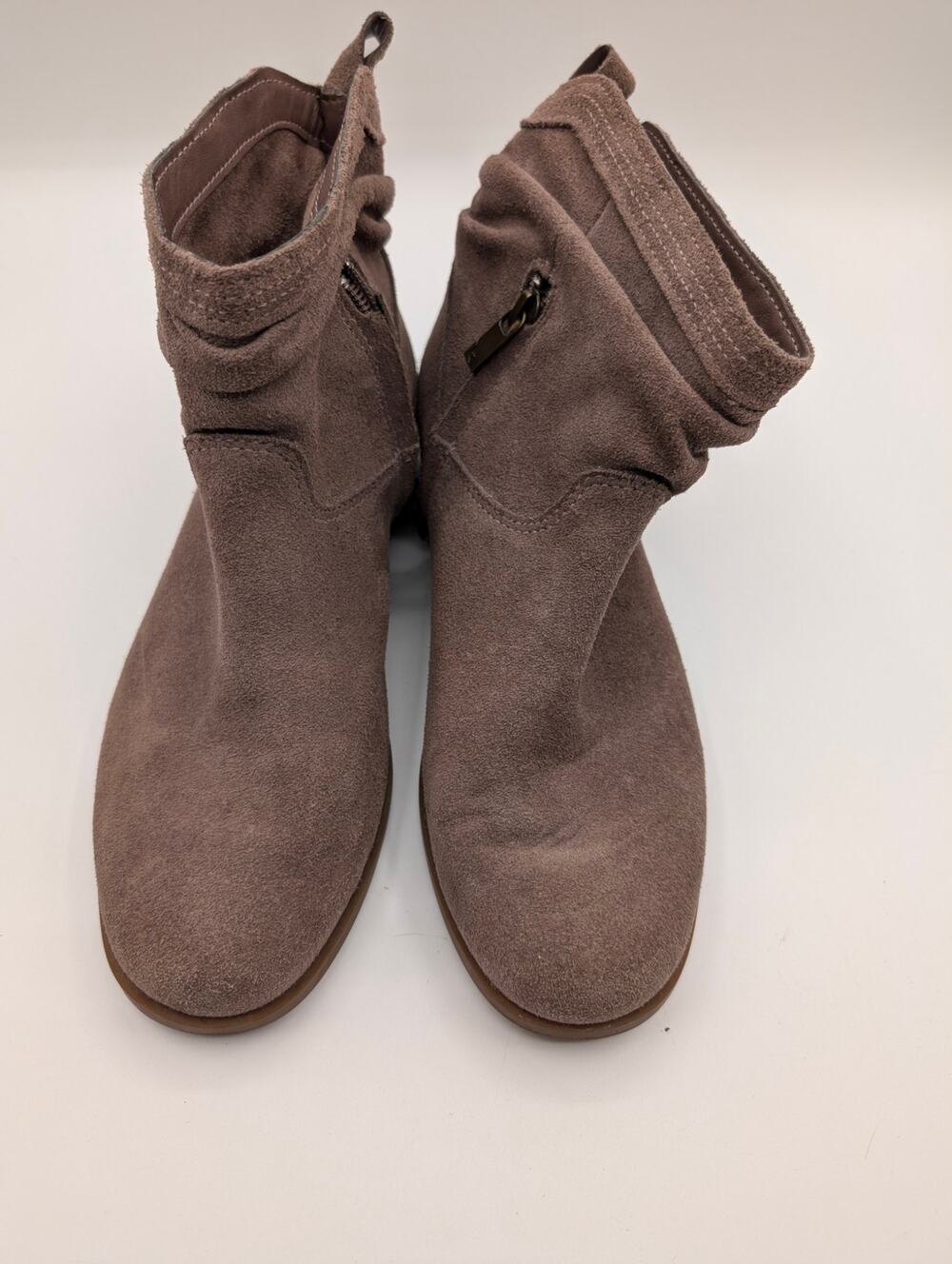 Koolaburra by UGG Lorelei Suede Ankle Boots Taupe Slouch Stacked Heel Size 8